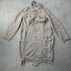 NEW Fashion Nova Dress Womens 3XL XXXL Gray Denim Distressed Midi Button $50